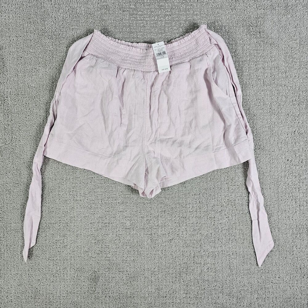 NWT American Eagle Shorts Womens M Pink Tie Elastic Waist Linen Blend High Rise
